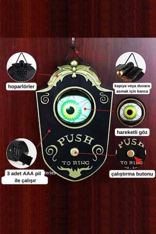 Halloween Sesli Hareketli Kapı Zili Oynar Gözlü Siyah Gold Cadılar Bayramı Kapı Zili