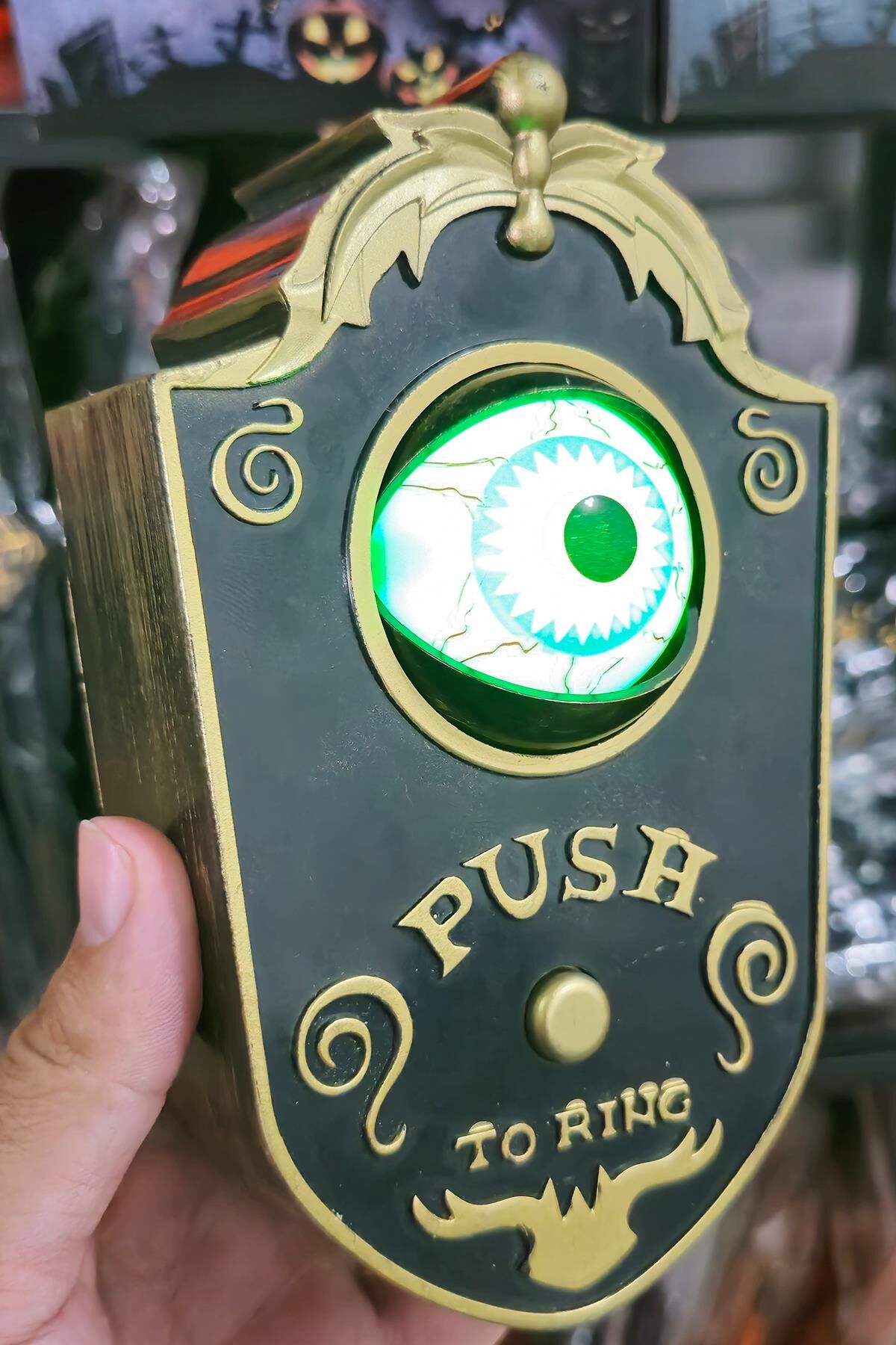 Halloween Sesli Hareketli Kapı Zili Oynar Gözlü Siyah Gold Cadılar Bayramı Kapı Zili