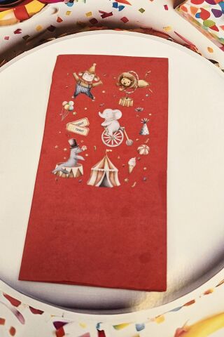 Sirk Konsept Baskılı Peçete Sirk Tema Doğum Günü Peçetesi Kırmızı 12li Paket