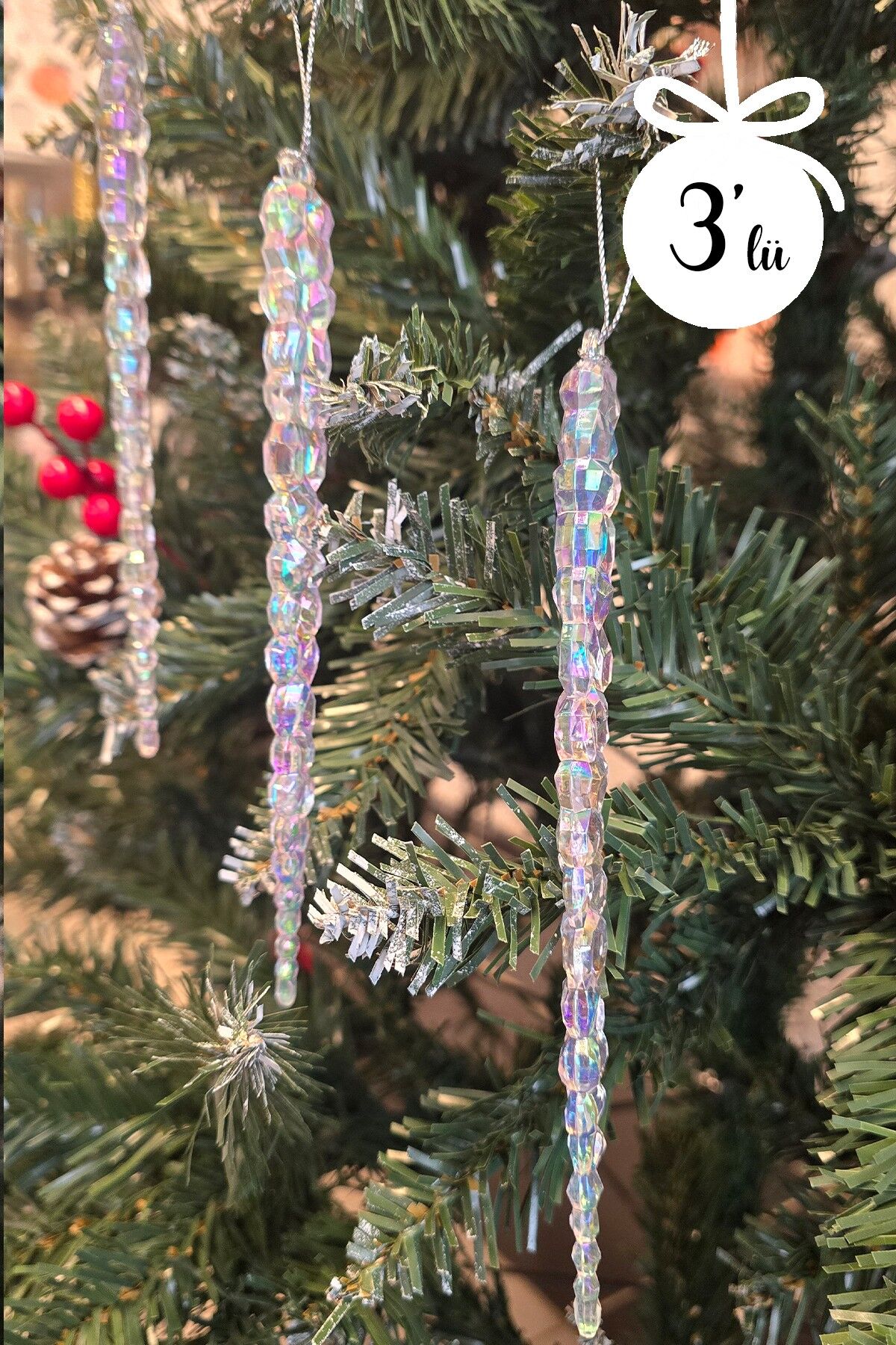 Buz Sarkıt Yılbaşı Ağaç Süsü 3lü Paket