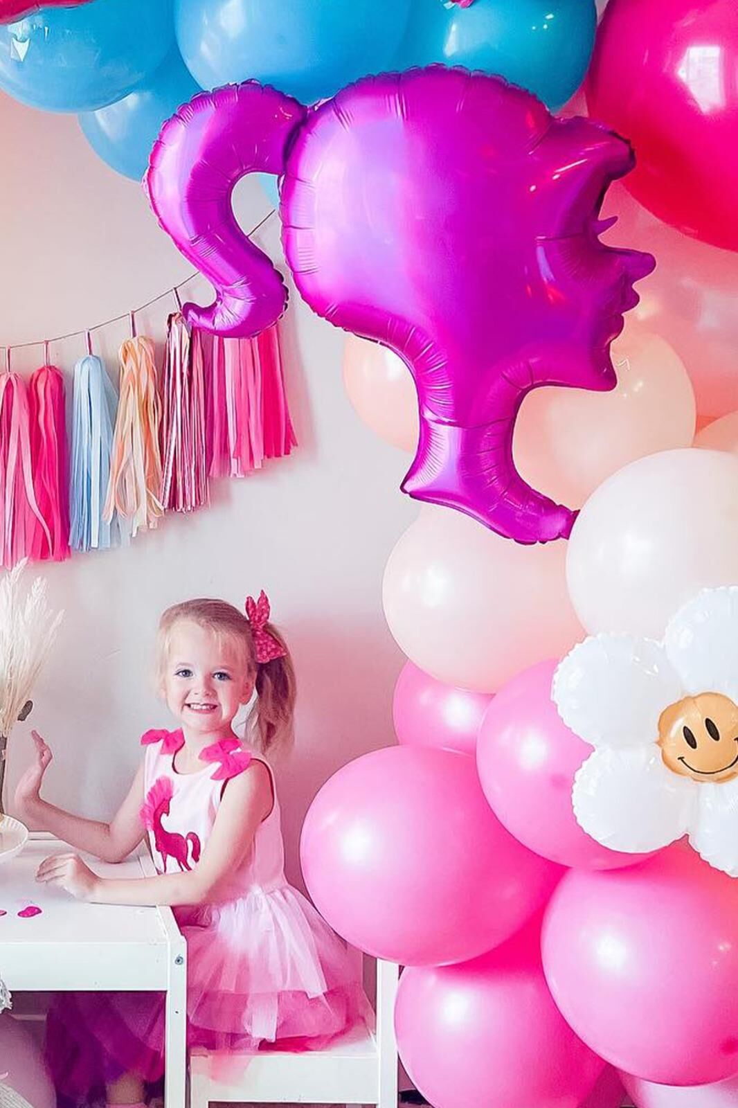 Pembe Kız Barbie Kafası Şekilli Folyo Balon Barbie Doğum Günü Balonları 64cm