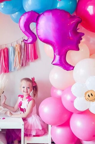 Pembe Kız Barbie Kafası Şekilli Folyo Balon Barbie Doğum Günü Balonları 64cm