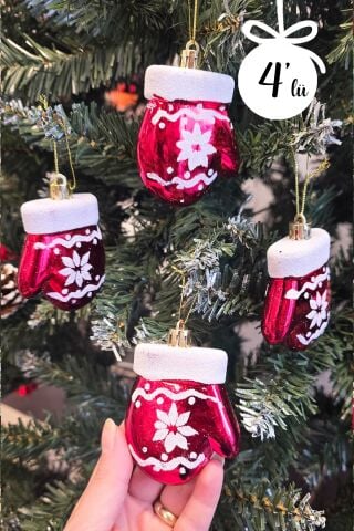 Eldiven Şekilli Yılbaşı Ağaç Süsü 4lü Paket