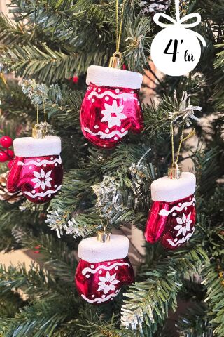 Eldiven Şekilli Yılbaşı Ağaç Süsü 4lü Paket