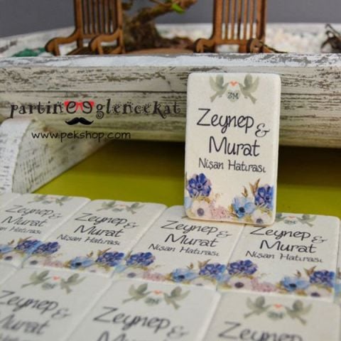 Kişiye Özel İsimli Baskılı Taş Magnet Nikah Şekeri Kutusuz