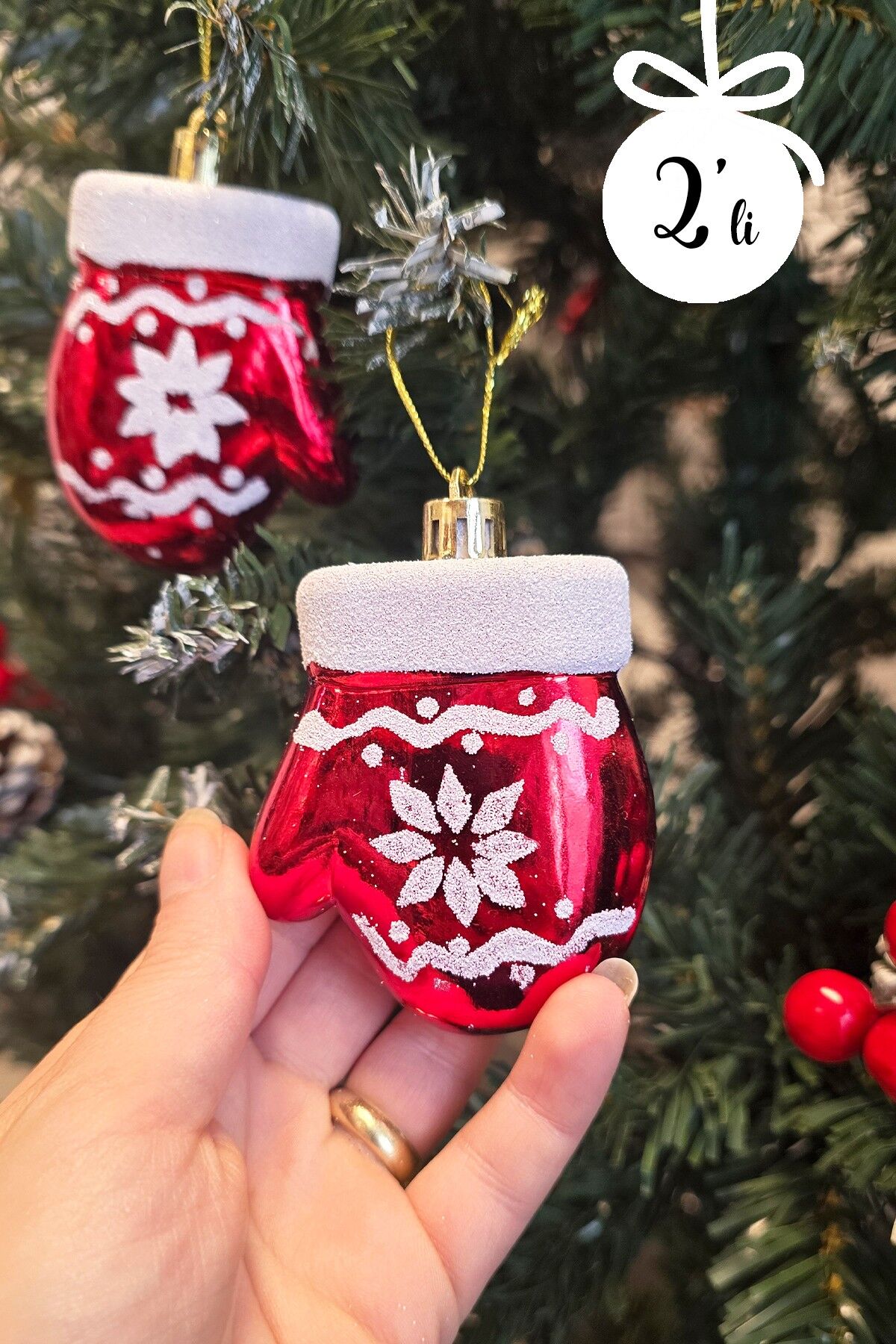 Eldiven Şekilli Yılbaşı Ağaç Süsü 2li Paket