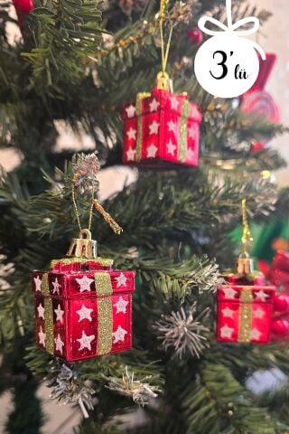 Hediye Paketi Şekilli Lüks Yılbaşı Ağacı Süsü 3lü Paket