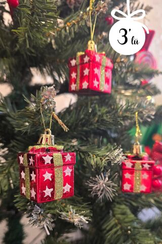 Hediye Paketi Şekilli Lüks Yılbaşı Ağacı Süsü 3lü Paket