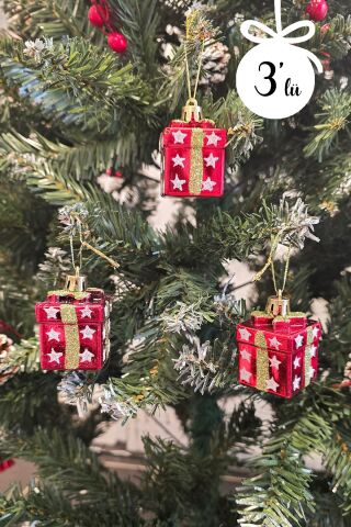 Hediye Paketi Şekilli Lüks Yılbaşı Ağacı Süsü 3lü Paket
