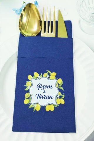 Kumaş Dokulu Cepli Lacivert Peçete Limon Bahçesi Konsept
