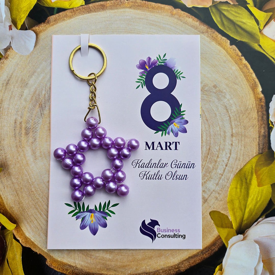 8 Mart Kadınlar Günü Mor Yıldız Şeklinde Anahtarlık Hediyelik