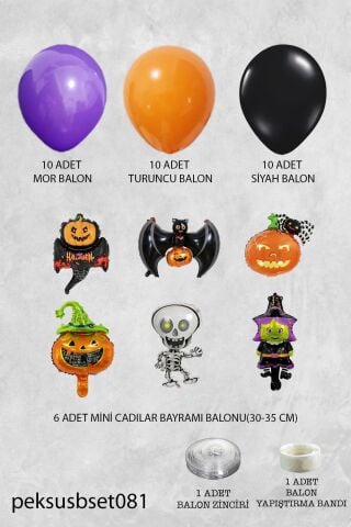 Cadılar Bayramı Parti Balon Süsleme Seti Halloween Balon Zinciri 38 Parça