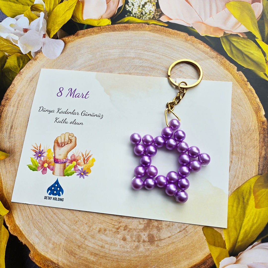 8 Mart Kadınlar Günü Mor Yıldız Şeklinde Anahtarlık Hediyelik