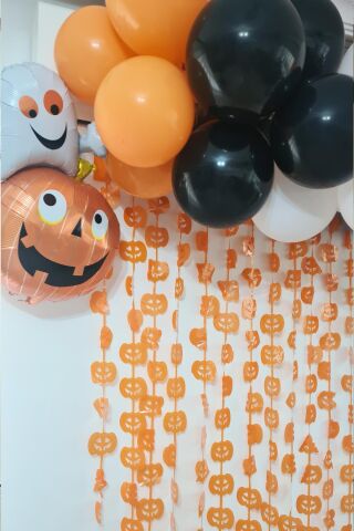 Halloween Parti Balon Süsleme Seti Perdeli Folyo Balonlu Cadılar Bayramı Süsleme Seti