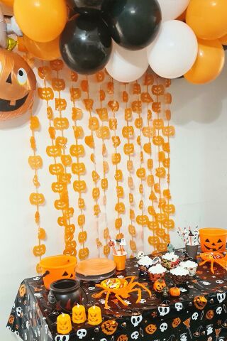 Halloween Parti Balon Süsleme Seti Perdeli Folyo Balonlu Cadılar Bayramı Süsleme Seti
