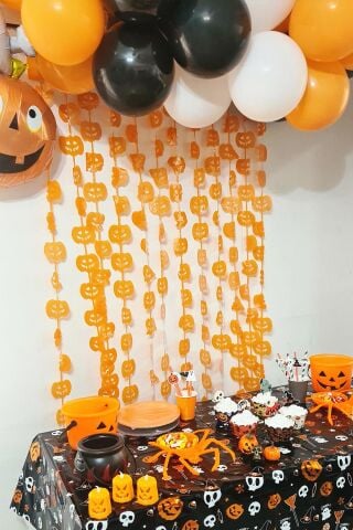 Halloween Parti Balon Süsleme Seti Perdeli Folyo Balonlu Cadılar Bayramı Süsleme Seti