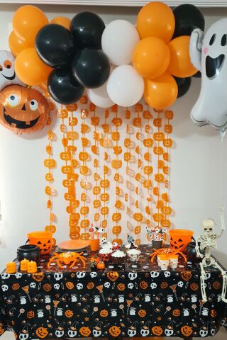 Halloween Parti Balon Süsleme Seti Perdeli Folyo Balonlu Cadılar Bayramı Süsleme Seti