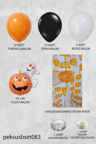 Halloween Parti Balon Süsleme Seti Perdeli Folyo Balonlu Cadılar Bayramı Süsleme Seti