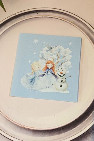 Frozen Elsa Tema Doğum Günü Peçetesi Mavi Kare Kumaş Dokulu Peçete 12 Adet