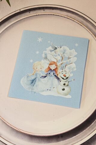 Frozen Elsa Tema Doğum Günü Peçetesi Mavi Kare Kumaş Dokulu Peçete 12 Adet