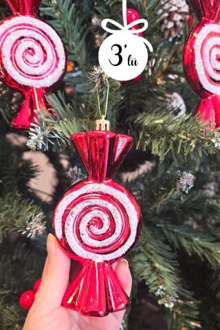 Büyük Boy Fiyonk Şeker Paketi Yılbaşı Ağaç Süsü 3lü Paket
