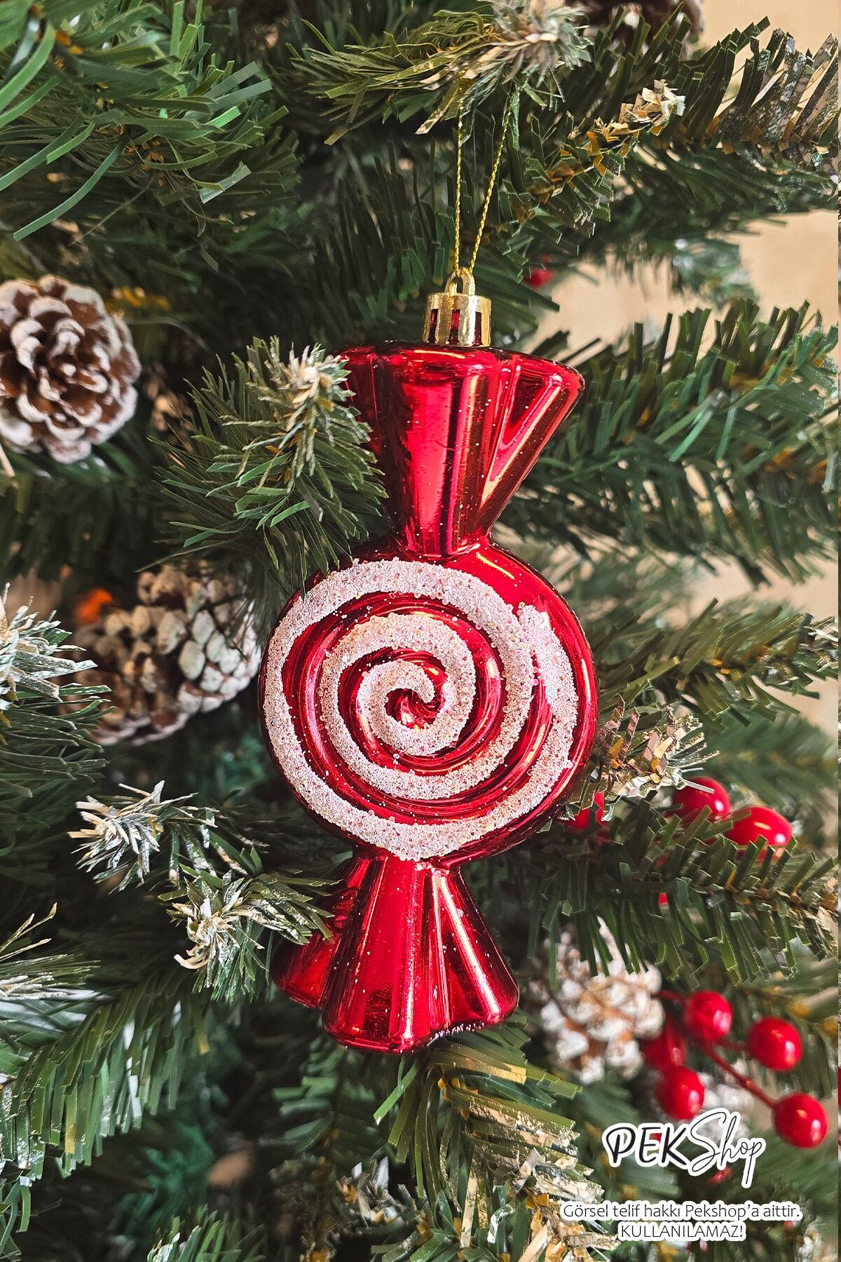 Büyük Boy Fiyonk Şeker Paketi Yılbaşı Ağaç Süsü 1 Adet