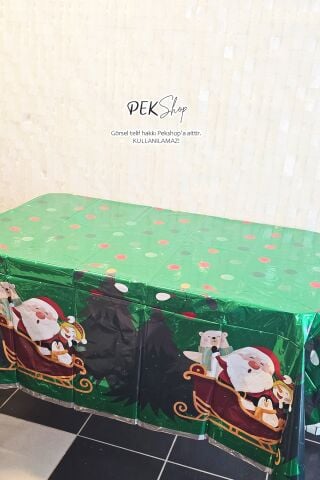 Yeşil Yılbaşı Desenli Masa Örtüsü Yılbaşı Masa Süsleri 137x183cm