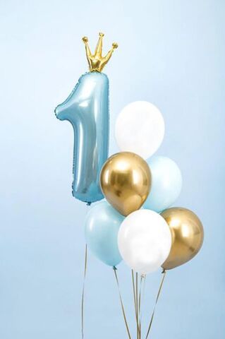 Taçlı 1 Rakam Folyo Balon 1 Yaş Balonu Gold Taçlı MAVİ 90cm