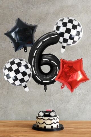 Yarış Temalı Rakamlı Yaş Balon Seti 5 Parça Yarış Temalı Doğum Günü Balon Seti 6