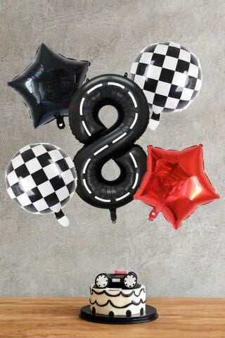Yarış Temalı Rakamlı Yaş Balon Seti 5 Parça Yarış Temalı Doğum Günü Balon Seti 6