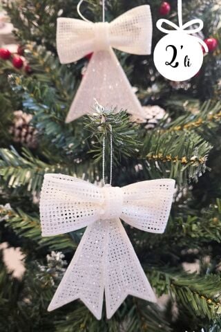 Beyaz Fiyonk Süs Yılbaşı Ağacı Süsü 2li Paket 9x11 cm