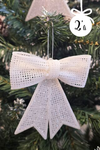 Beyaz Fiyonk Süs Yılbaşı Ağacı Süsü 2li Paket 9x11 cm