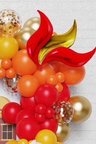 Ateş Şeklinde Balon Seti 3 lü . İtfaiye Fire Balon Konsept Folyo Balon Seti