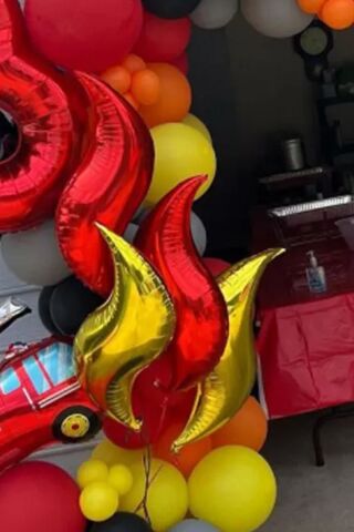 Ateş Şeklinde Balon Seti 3 lü . İtfaiye Fire Balon Konsept Folyo Balon Seti