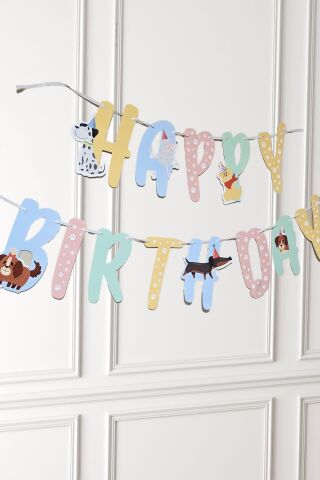Sevimli Köpekler Happy Birthday Banner Parti Süsleri İpe Dizili Duvar Süsü