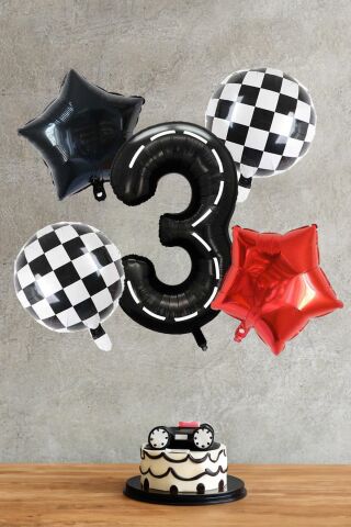 Yarış Temalı Rakamlı Yaş Balon Seti 5 Parça Yarış Temalı Doğum Günü Balon Seti 3