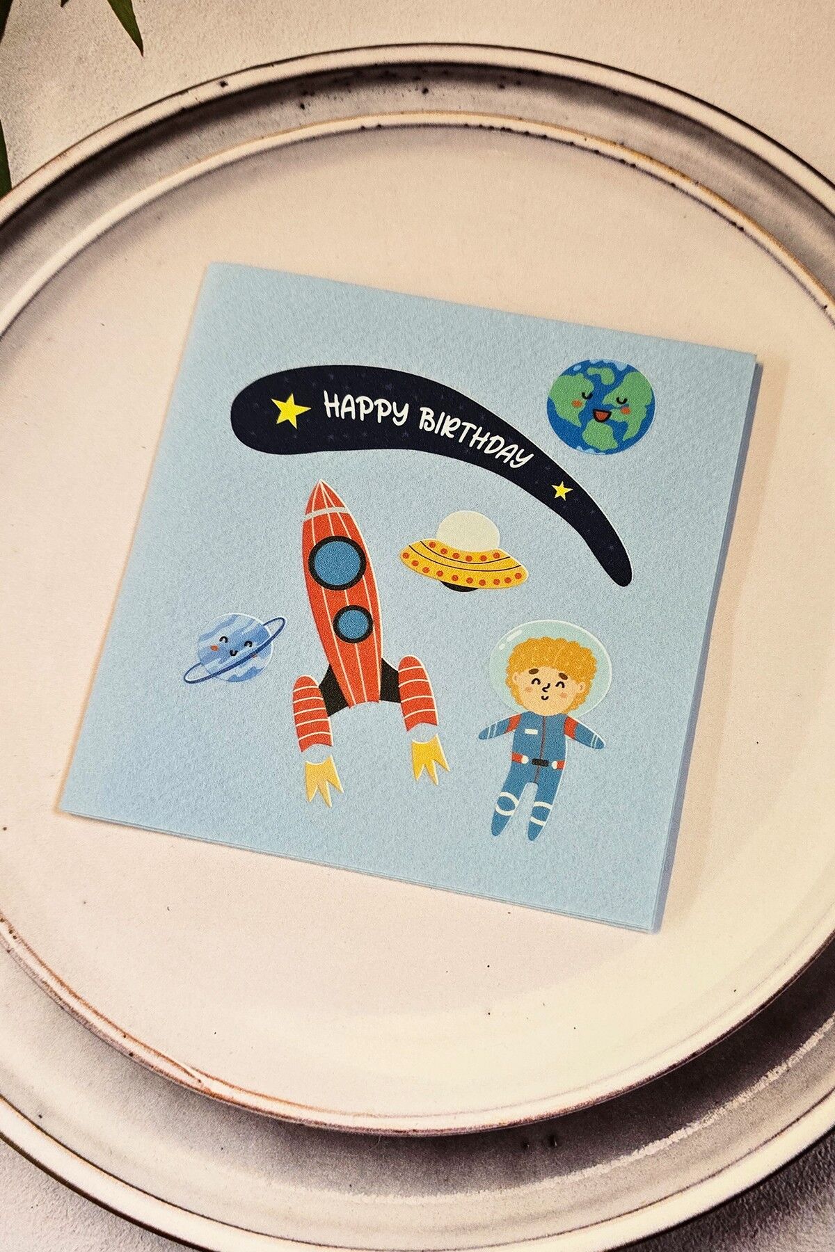 Uzay Tema Doğum Günü Peçetesi Mavi Kare Kumaş Dokulu Peçete 12 Adet