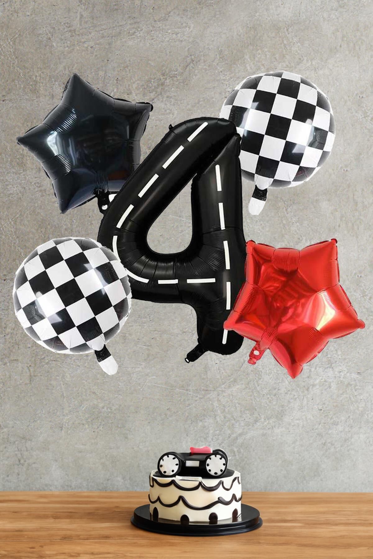 Yarış Temalı Rakamlı Yaş Balon Seti 5 Parça Yarış Temalı Doğum Günü Balon Seti 4