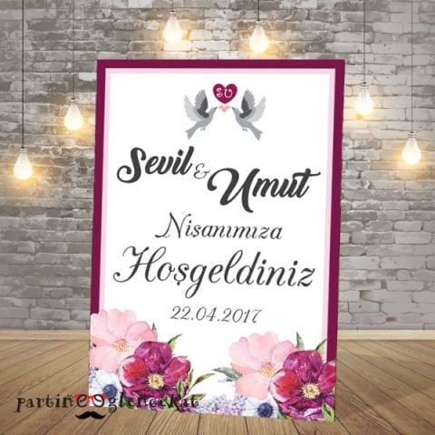 Bordo Çiçekler Konsept Karşılama Panosu