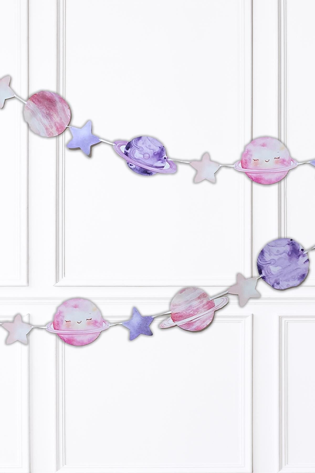Pembe Uzay Gezegenler Banner Kız Uzay Tema Doğum Günü Süsleri İpe Dizili Kartlar Duvar Süsü