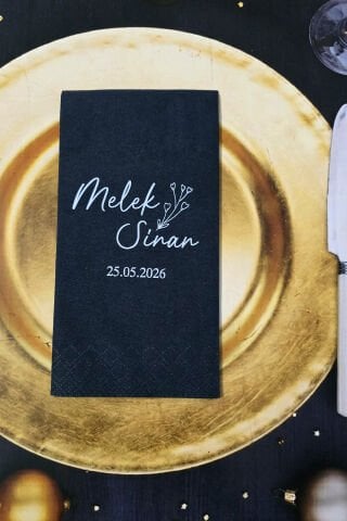 Zarif El Yazılı Konsept Kişiye Özel Siyah Peçete