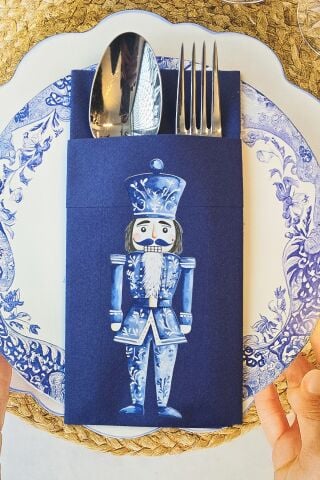 Kumaş Dokulu Lacivert Bleu Blanc Kurşun Asker Tasarım Cepli Yılbaşı Peçetesi 6lı Paket