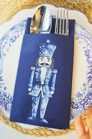 Kumaş Dokulu Lacivert Bleu Blanc Kurşun Asker Tasarım Cepli Yılbaşı Peçetesi 6lı Paket