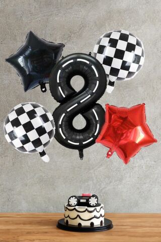 Yarış Temalı Rakamlı Yaş Balon Seti 5 Parça Yarış Temalı Doğum Günü Balon Seti 8