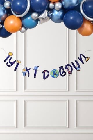 Uzay Tema İyi Ki Doğdun Banner Uzay Konsept Doğum Günü Duvar Süsü