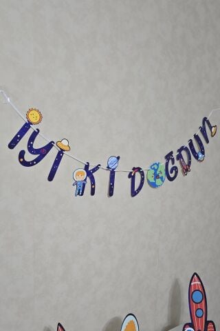 Uzay Tema İyi Ki Doğdun Banner Uzay Konsept Doğum Günü Duvar Süsü