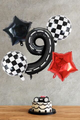 Yarış Temalı Rakamlı Yaş Balon Seti 5 Parça Yarış Temalı Doğum Günü Balon Seti 9