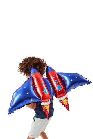 Roket Kanatları Folyo Balon İple Bağlanabilir Sırta Takılan Roket Folyo Balon