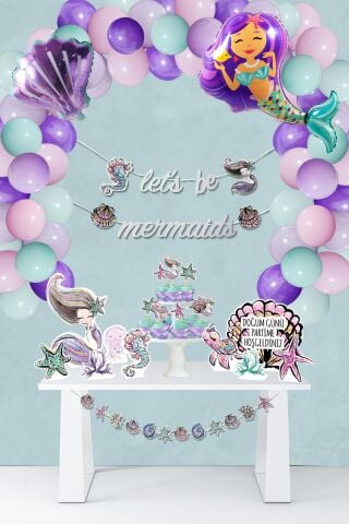Deniz Kızı Konsept Parti Seti Masa Üstü Panolar Banner Balon Zinciri Yapımı Seti LÜKS 115 Parça