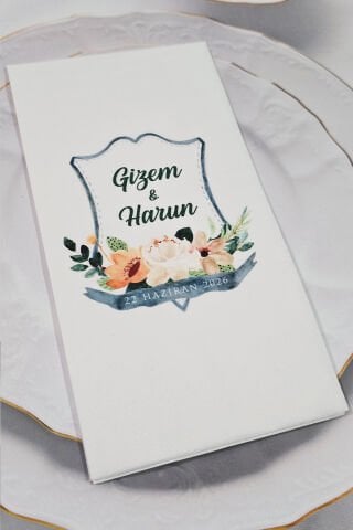 Turuncu Çiçekler Çelenk Konsept Baskılı Peçete